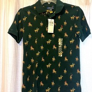 Polo by Ralph Lauren Boys Green Equestrian Graphic Polo Shirt- New with Tags NWT